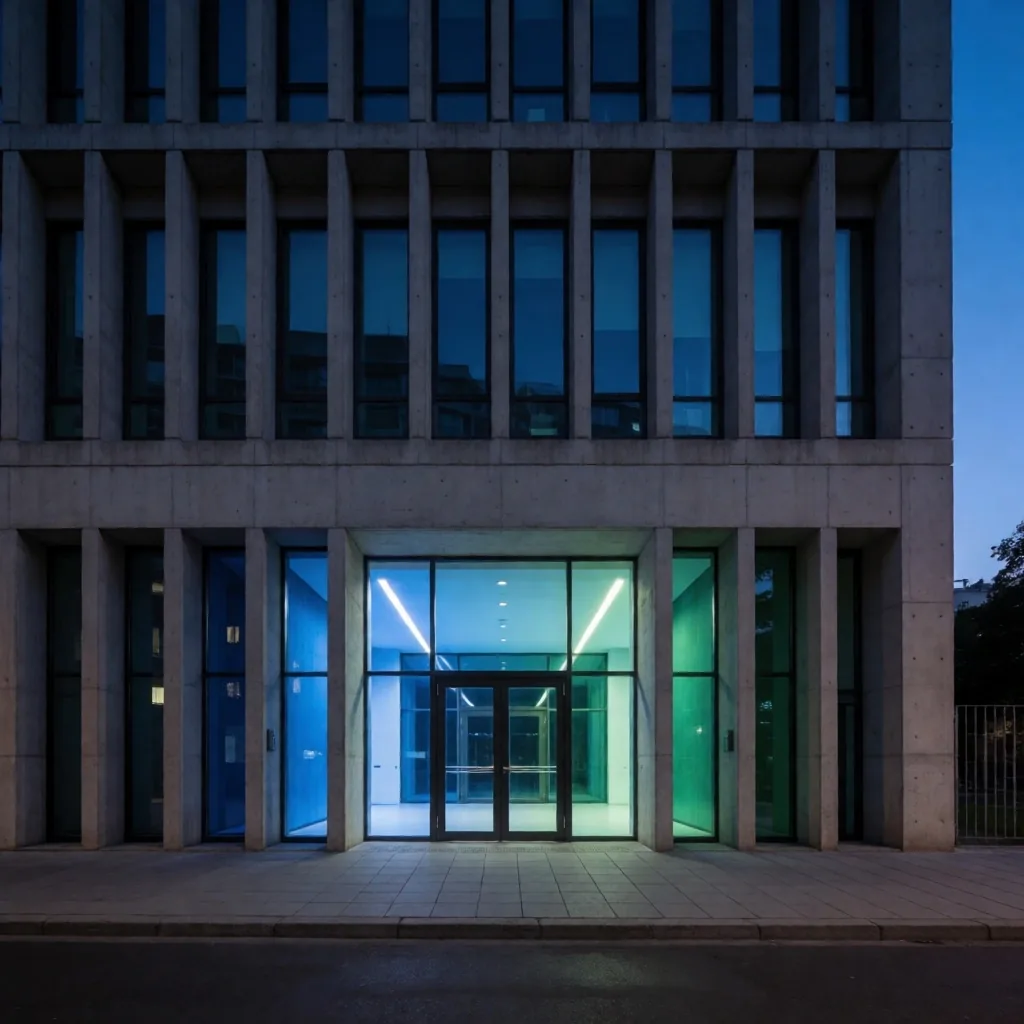 Fachada de embajada al atardecer