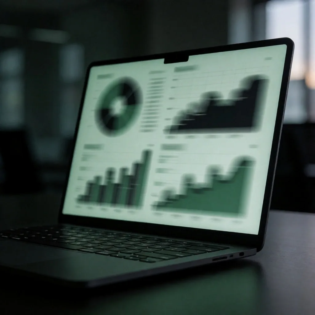 Panel de análisis de datos en pantalla oscura